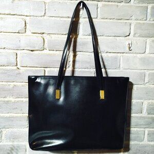 Escada Black Patent Leather Tote Bag Shoulder Vintage Dual Handle Zip Closure
